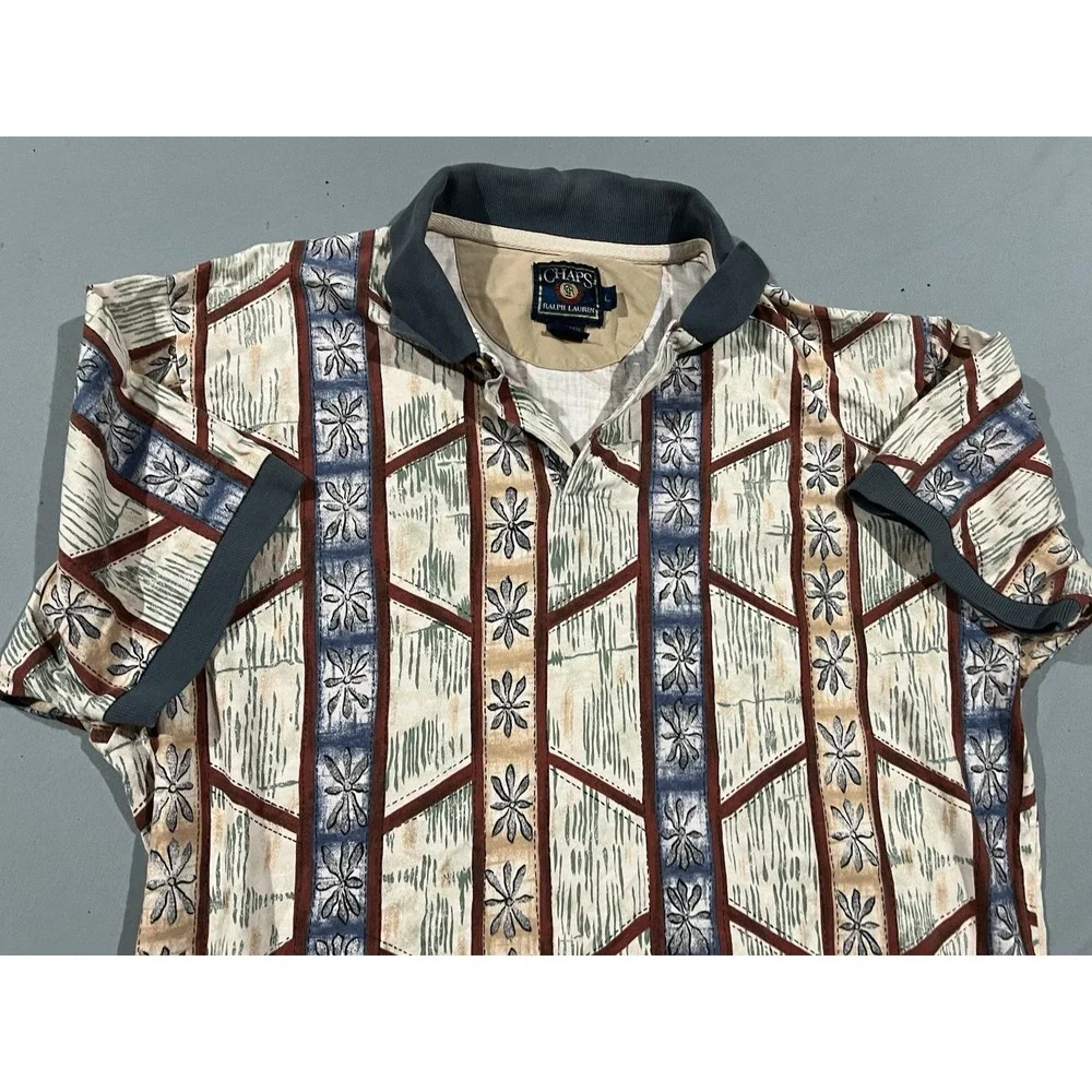 Vintage Chaps Ralph Lauren Polo Shirt Colorful Flower‎ Tropical Size Large
